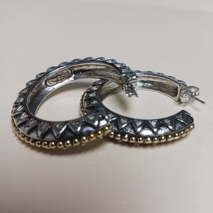 NWOT Chicos Hoop Earrings Silver and Gold Two Tone Ribbed Retro post back